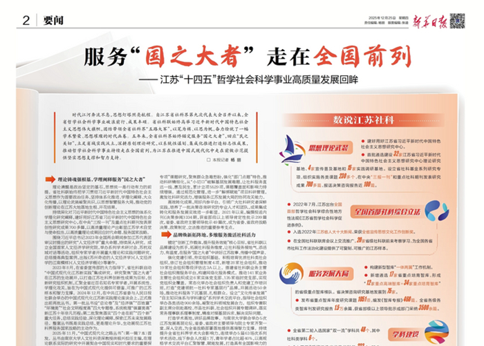 服务“国之大者”      走在全国前列         —— 江苏“十四五”哲学社会科学事业高质量发展回眸